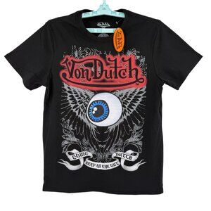 NWT Von Dutch Men's Embroidered "Keep an Eye‎ Out" Graphic Black T-Shirt Size M
